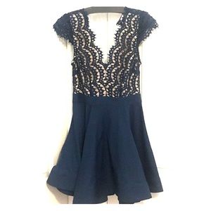 Blue Lace Flounce Mini Dress - LIKE NEW